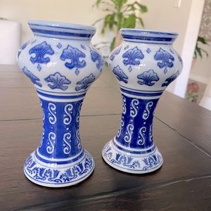 Blue and White Candle Stick Pair